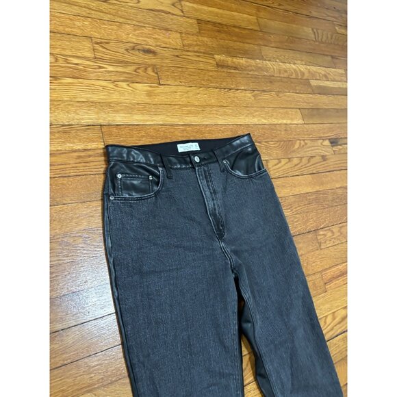 Abercrombie Fitch Ankle Straight Ultra High Rise Jeans Sz 14 Black Denim Leather - Picture 3 of 6
